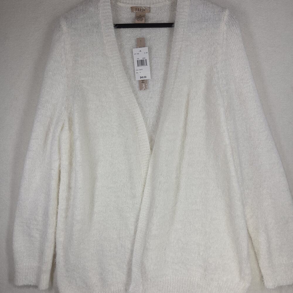 Vtg Fresh Cardigan White Womens XL Kimono Woven Lagenlook Cottagecore NWT - Picture 3 of 10